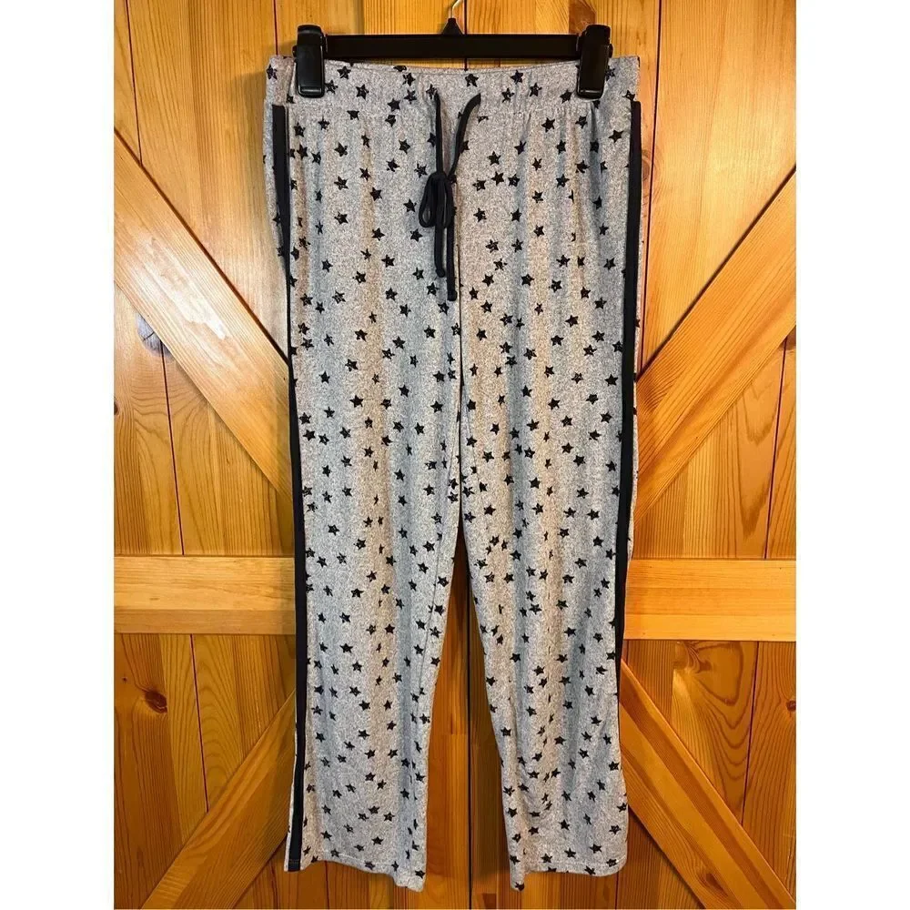 Lucky Brand Pajama Pants Womens XS Gray Blue Stars Elastic Waist Drawstring (220